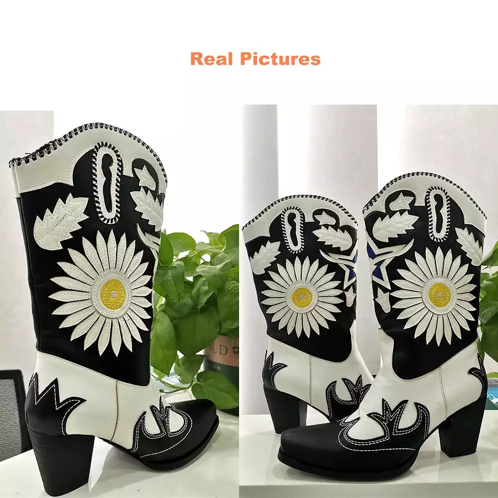 2023 Flower Design Girls Western Boots for Women, Cowboy Cowgirl Fashion.