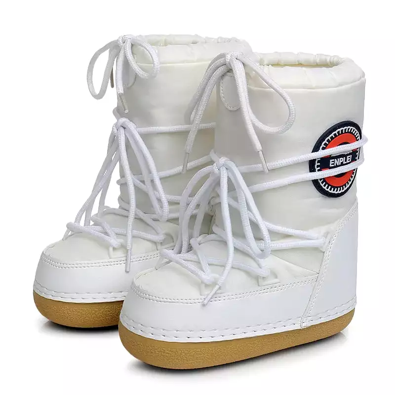 2023 Winter Women's Snow Boots | Fluffy Hairy Lace Up Middle Calf | Platform Flat | White Cotton Boots