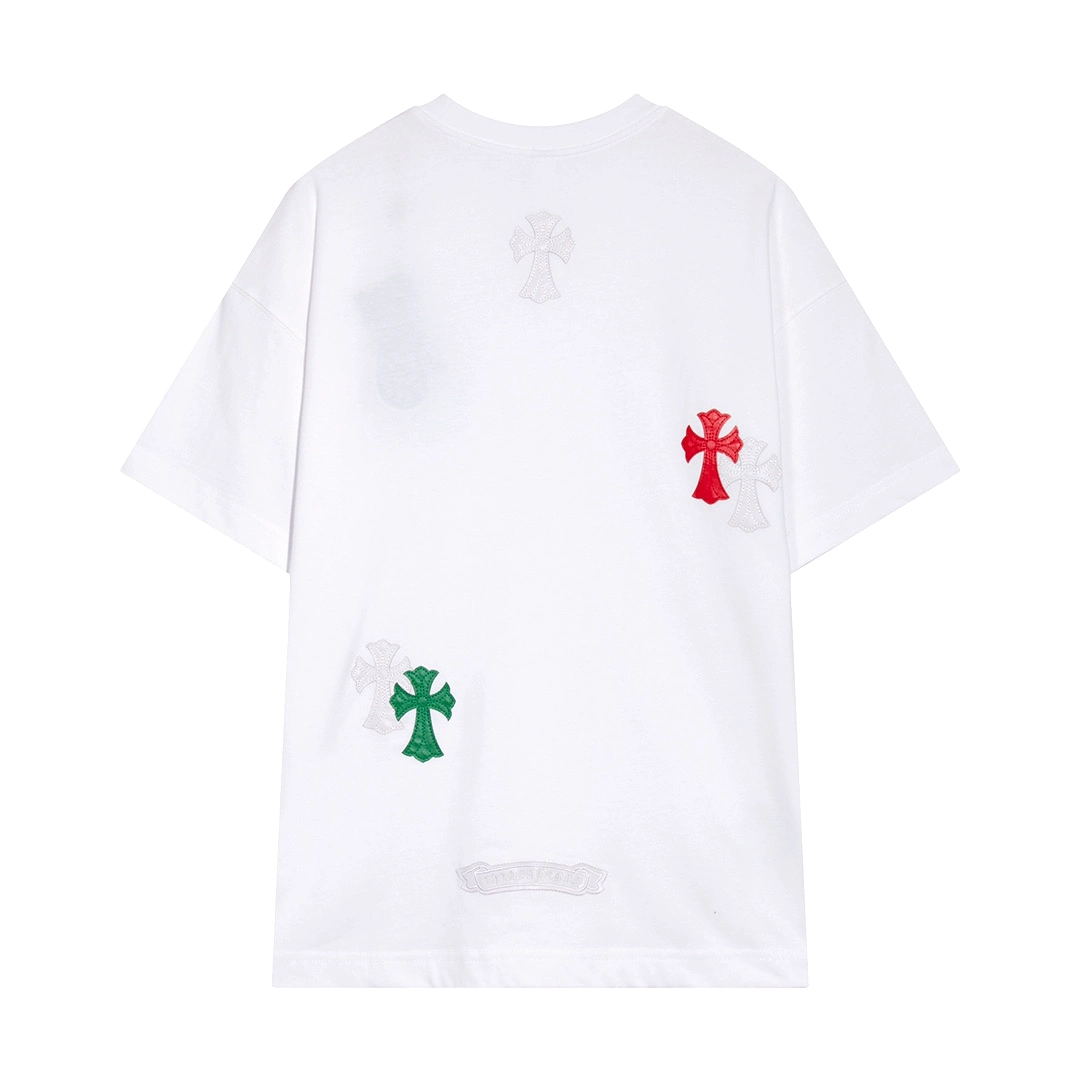 2024 Spring Summer Cross-Stitch Leather Short-Sleeved T-Shirt - Chrome Hearts - White 3.6