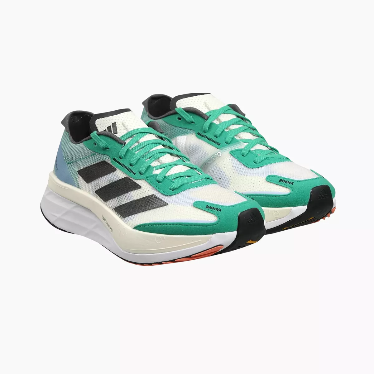 Adidas Adizero Boston 11 Men's Running Shoes - White Tint Core Black Court Green