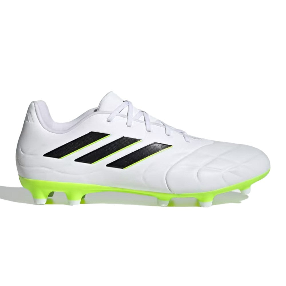 Adidas Copa Pure II.3 FG Soccer Cleats in White/Black/Lucid Lemon.