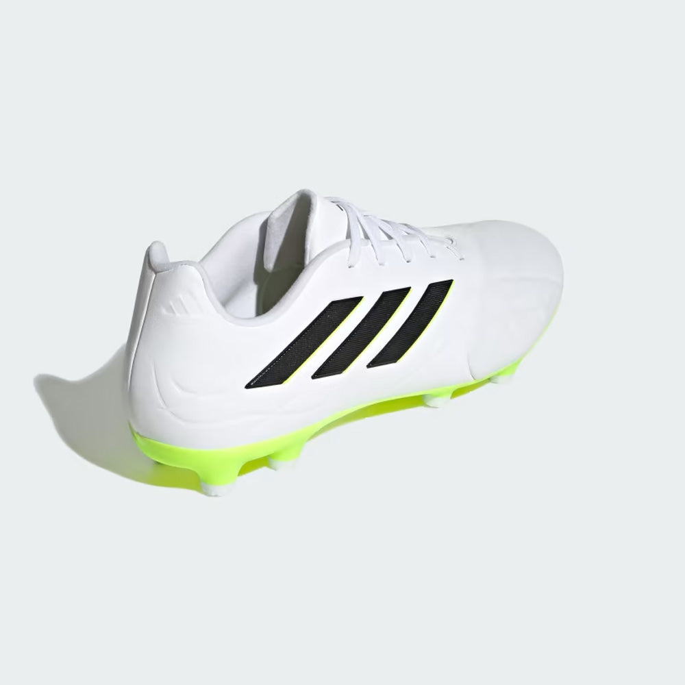 Adidas Copa Pure II.3 FG Soccer Cleats in White/Black/Lucid Lemon.