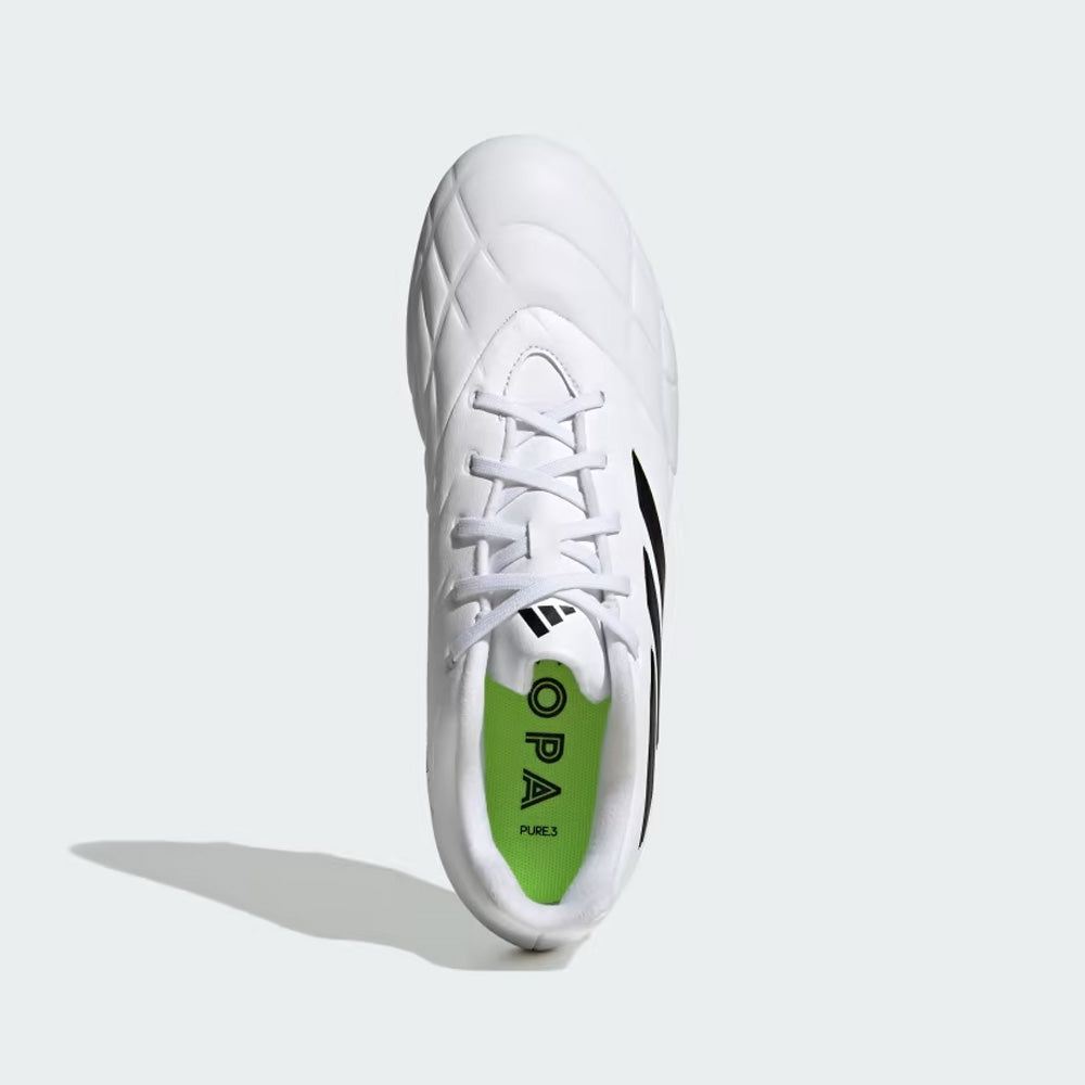 Adidas Copa Pure II.3 FG Soccer Cleats in White/Black/Lucid Lemon.