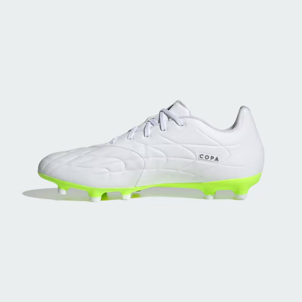 Adidas Copa Pure II.3 FG Soccer Cleats in White/Black/Lucid Lemon.