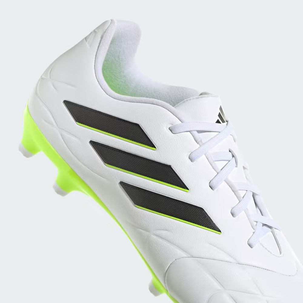 Adidas Copa Pure II.3 FG Soccer Cleats in White/Black/Lucid Lemon.