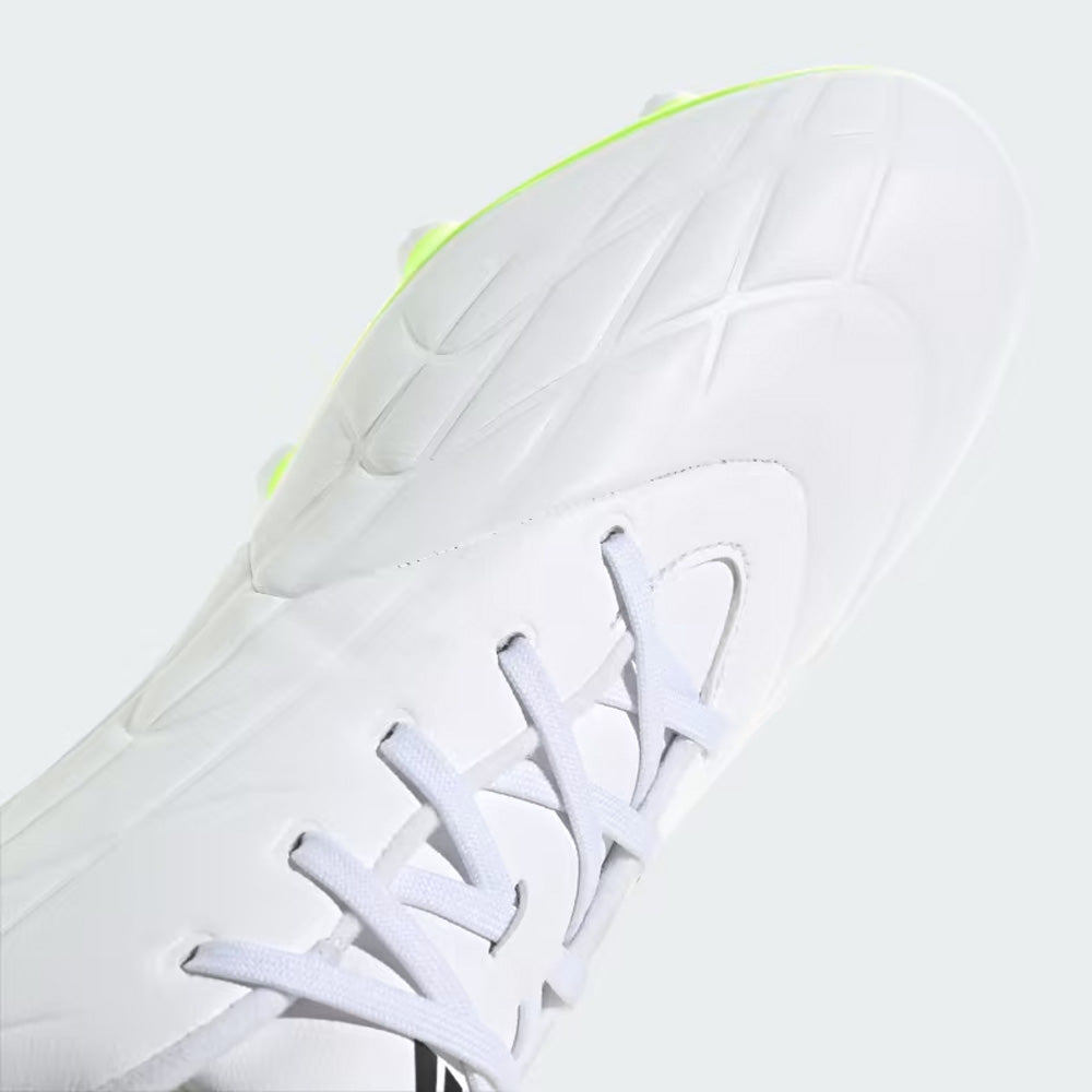 Adidas Copa Pure II.3 FG Soccer Cleats in White/Black/Lucid Lemon.