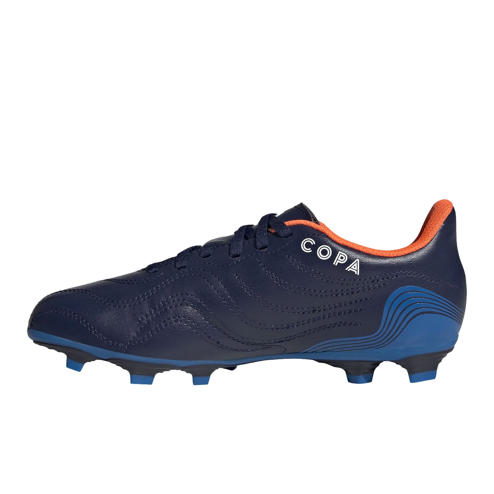 Adidas Copa Sense.4 FxG Junior Football Boots, Navy/White/Blue