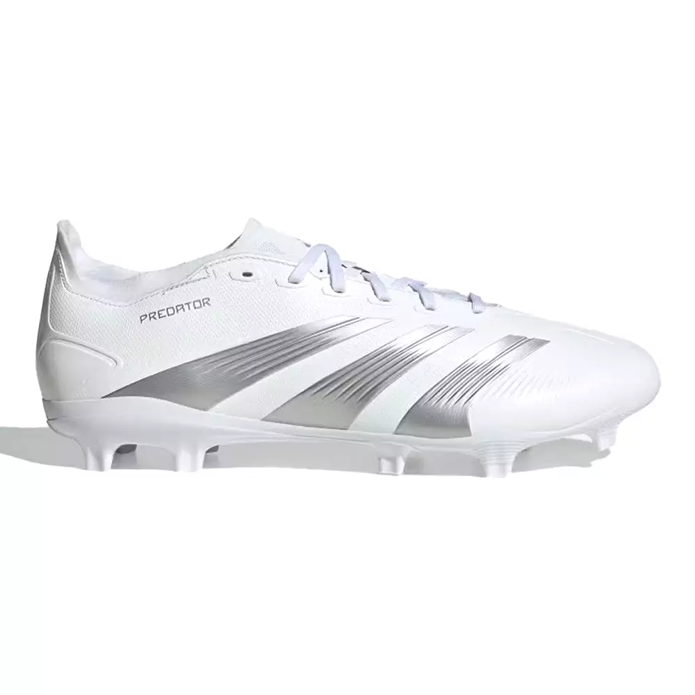 Adidas Predator 24 League Low FG Football Boots - White, Metallic Silver, Grey.