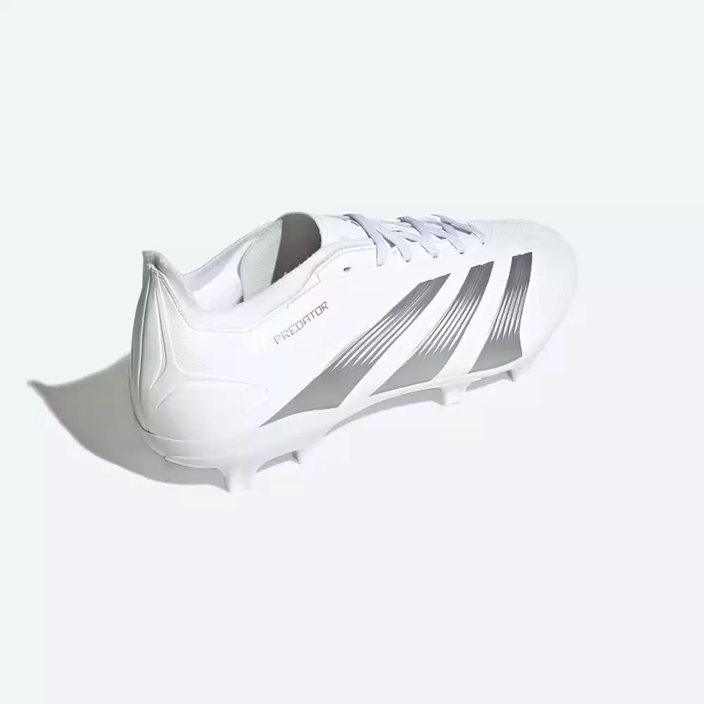 Adidas Predator 24 League Low FG Football Boots - White, Metallic Silver, Grey.