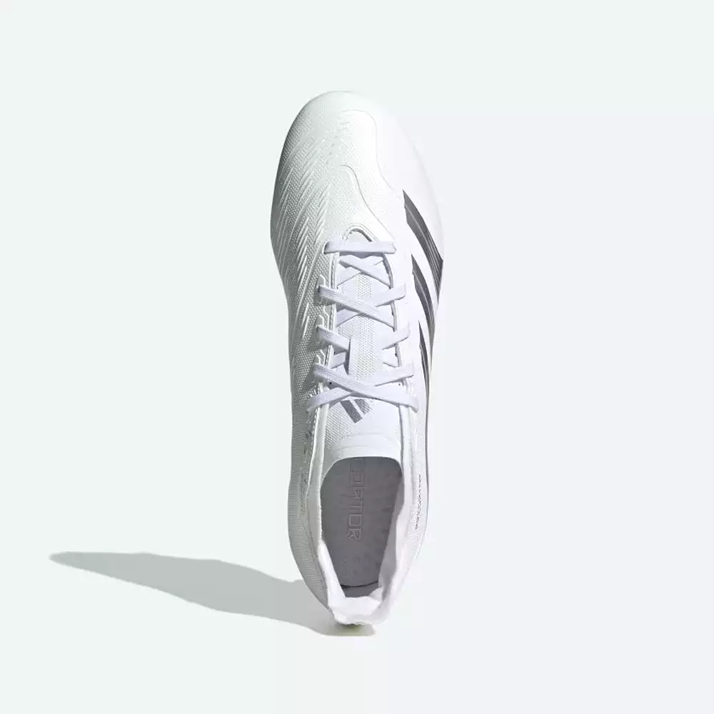 Adidas Predator 24 League Low FG Football Boots - White, Metallic Silver, Grey.