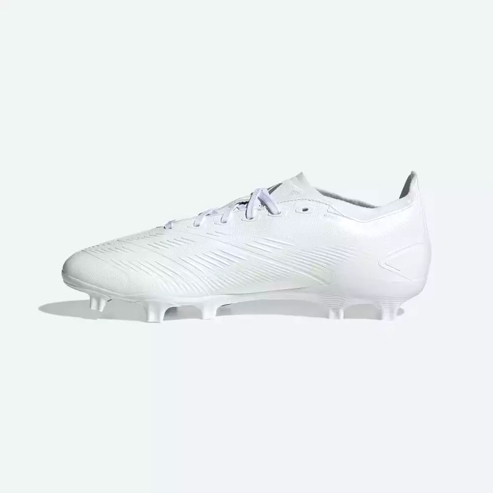 Adidas Predator 24 League Low FG Football Boots - White, Metallic Silver, Grey.