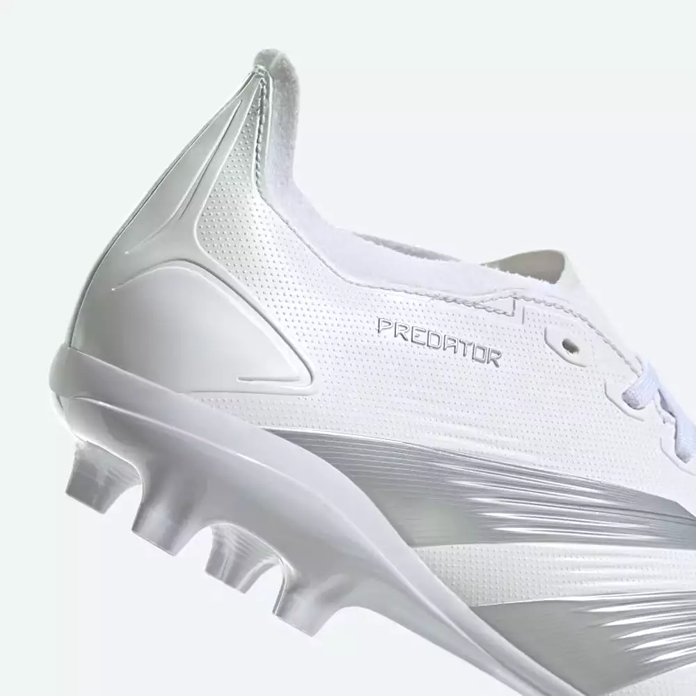 Adidas Predator 24 League Low FG Football Boots - White, Metallic Silver, Grey.