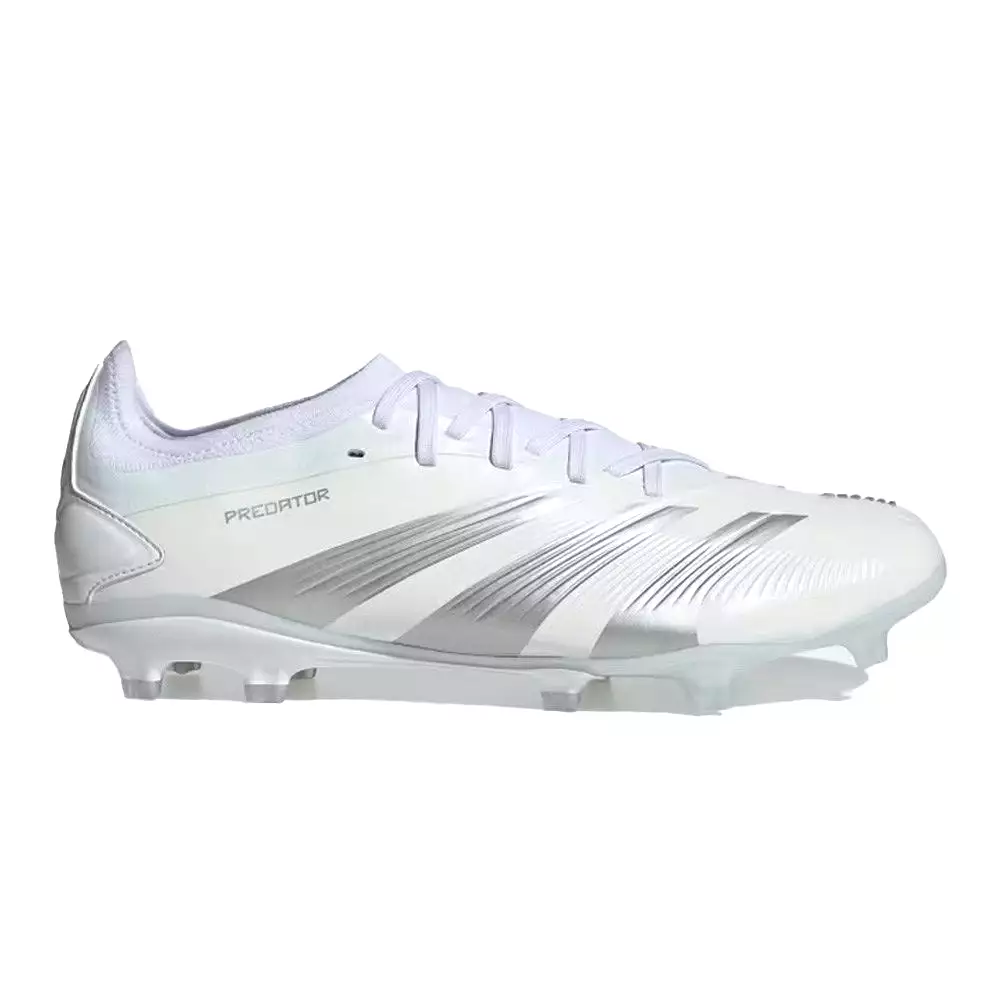 Adidas Predator Pro 24 FG Football Boots in White, Metallic Silver, and White.