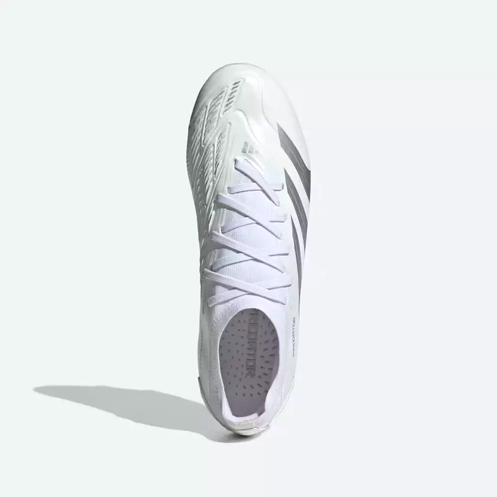 Adidas Predator Pro 24 FG Football Boots in White, Metallic Silver, and White.