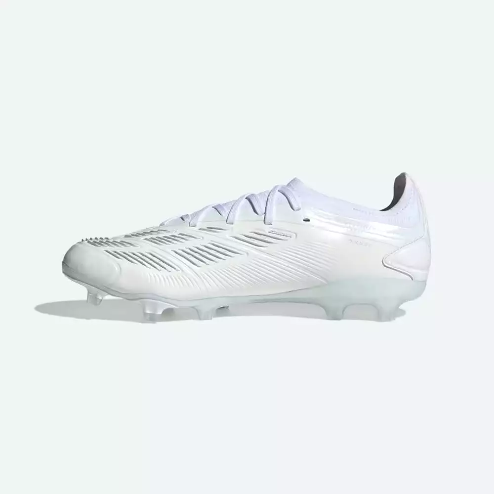 Adidas Predator Pro 24 FG Football Boots in White, Metallic Silver, and White.