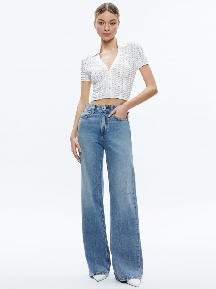 Alice + Olivia Linda Cropped Polo Soft White