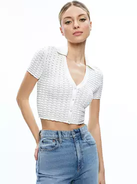 Alice + Olivia Linda Cropped Polo Soft White