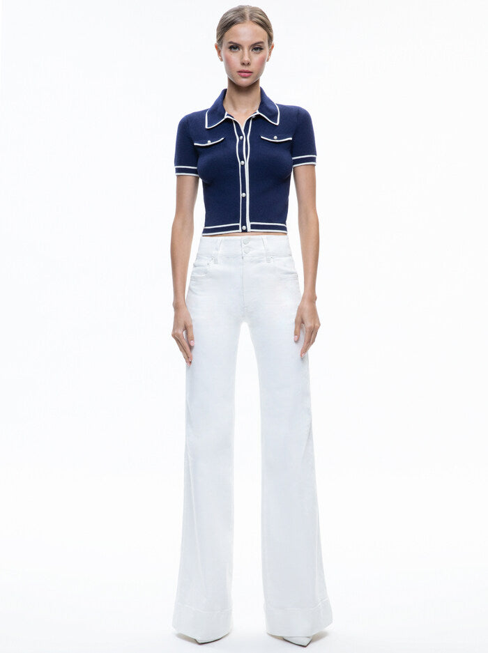 Alice + Olivia Marlena Button Front Polo Indigo/Ecru