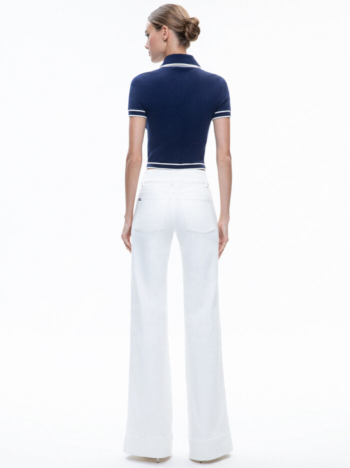 Alice + Olivia Marlena Button Front Polo Indigo/Ecru