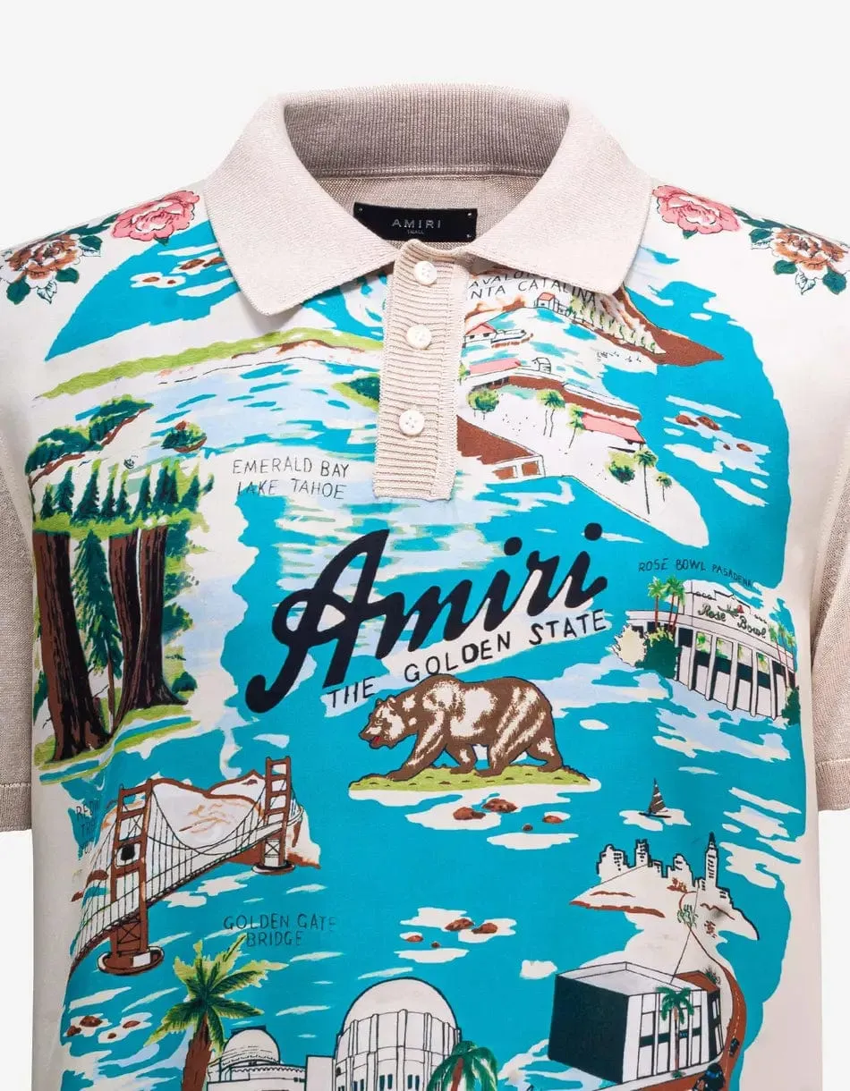 Amiri Beige Hawaiian Silk Polo T-Shirt