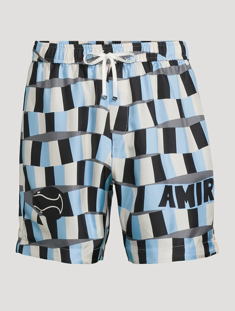 AMIRI Silk Shorts Snake Checker Print