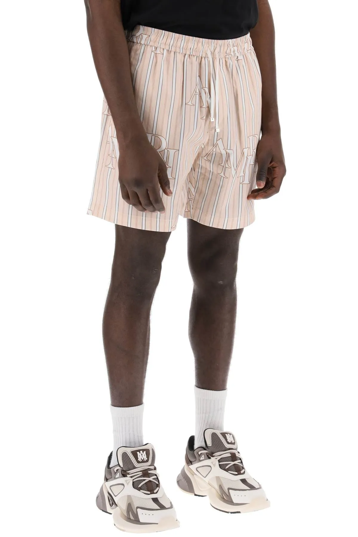 Amiri Striped Poplin Bermuda Shorts with Logo