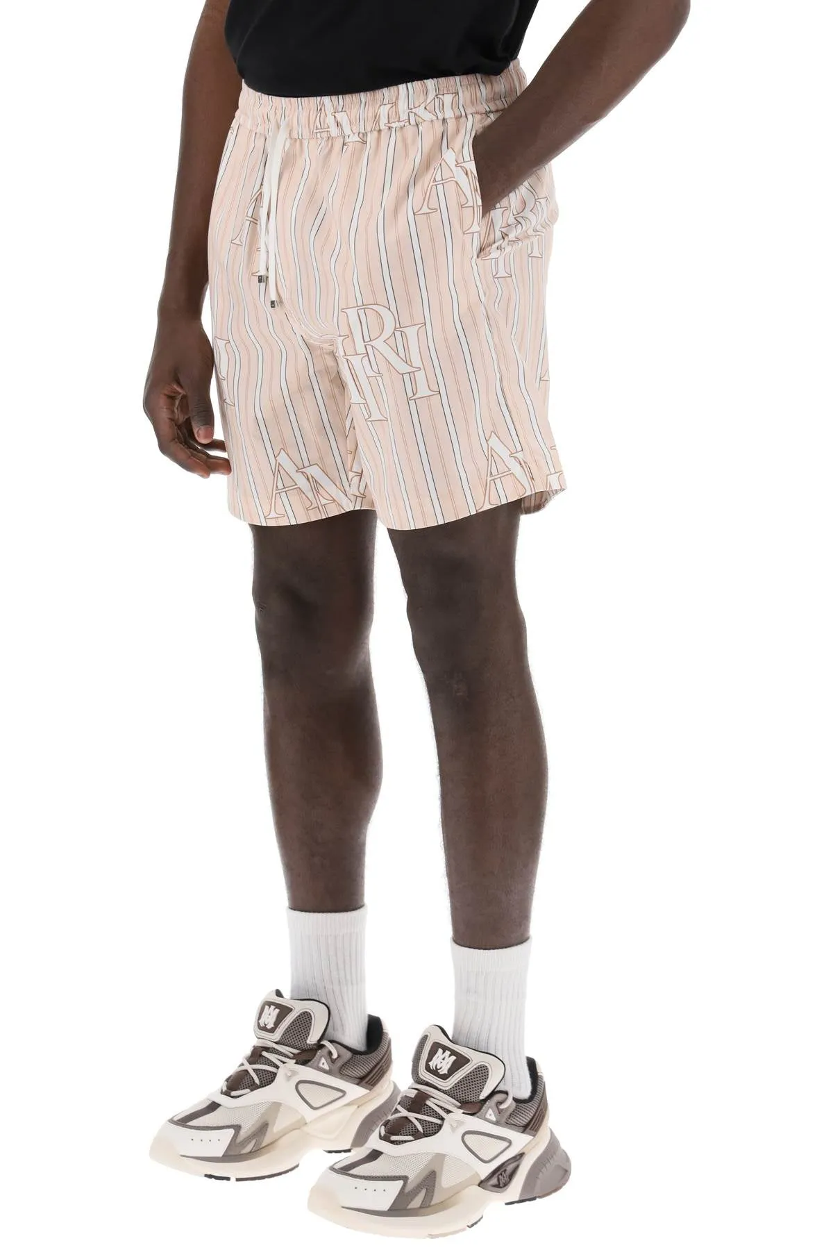 Amiri Striped Poplin Bermuda Shorts with Logo