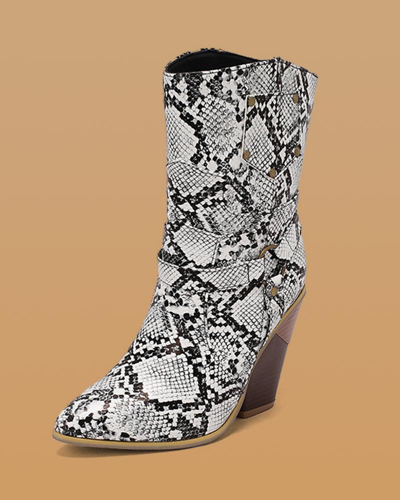 Animal Print Stud Ankle Boots