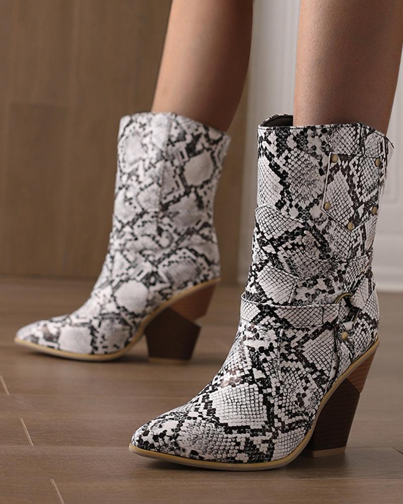 Animal Print Stud Ankle Boots