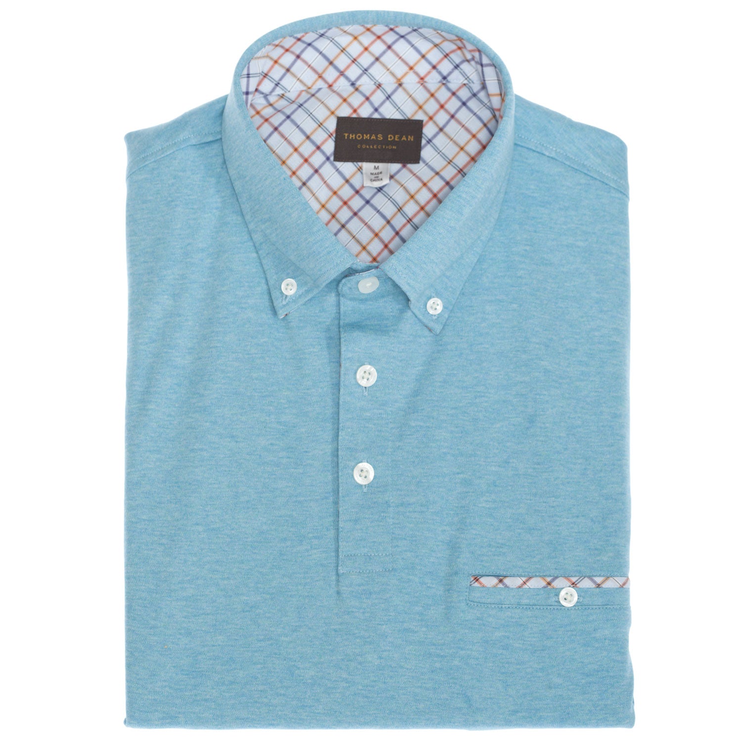 Aqua Cotton Polo Shirt with Button-Down Collar