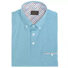 Aqua Cotton Polo Shirt with Button-Down Collar