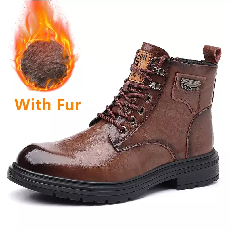 Ashore Shop Men's Genuine Leather Boots - High Top, Breathable, Outdoor Military Shoes