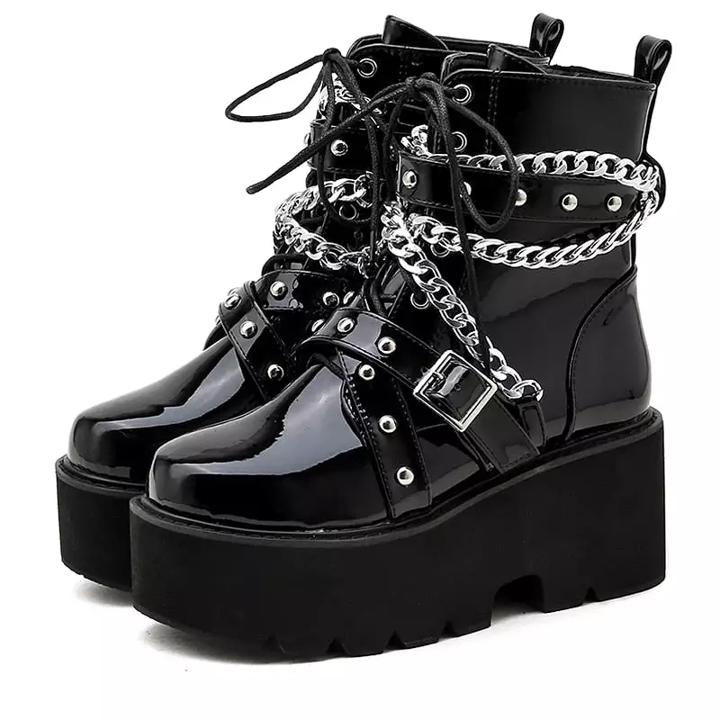 Autumn Winter Women's Sexy Chain Ankle Boots with Buckle Strap.