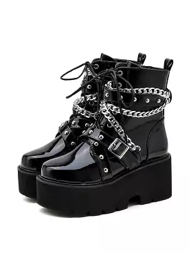 Autumn Winter Women's Sexy Chain Ankle Boots with Buckle Strap.