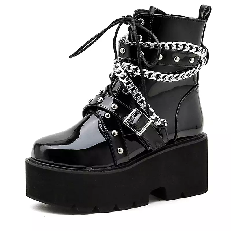 Autumn Winter Women's Sexy Chain Ankle Boots with Buckle Strap.