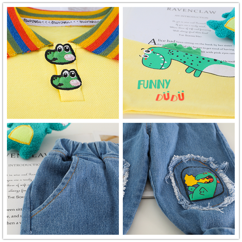 Baby boys Jurassic dinosaur graphic tee with denim jeans