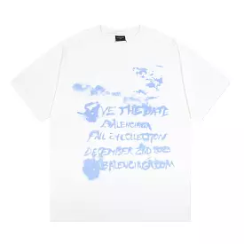 Balenciaga 24ss blue sky white clouds letter print short-sleeved T-shirt - White: $1.30