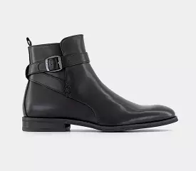 Belfort Black Leather Ankle Strap Boots for Men