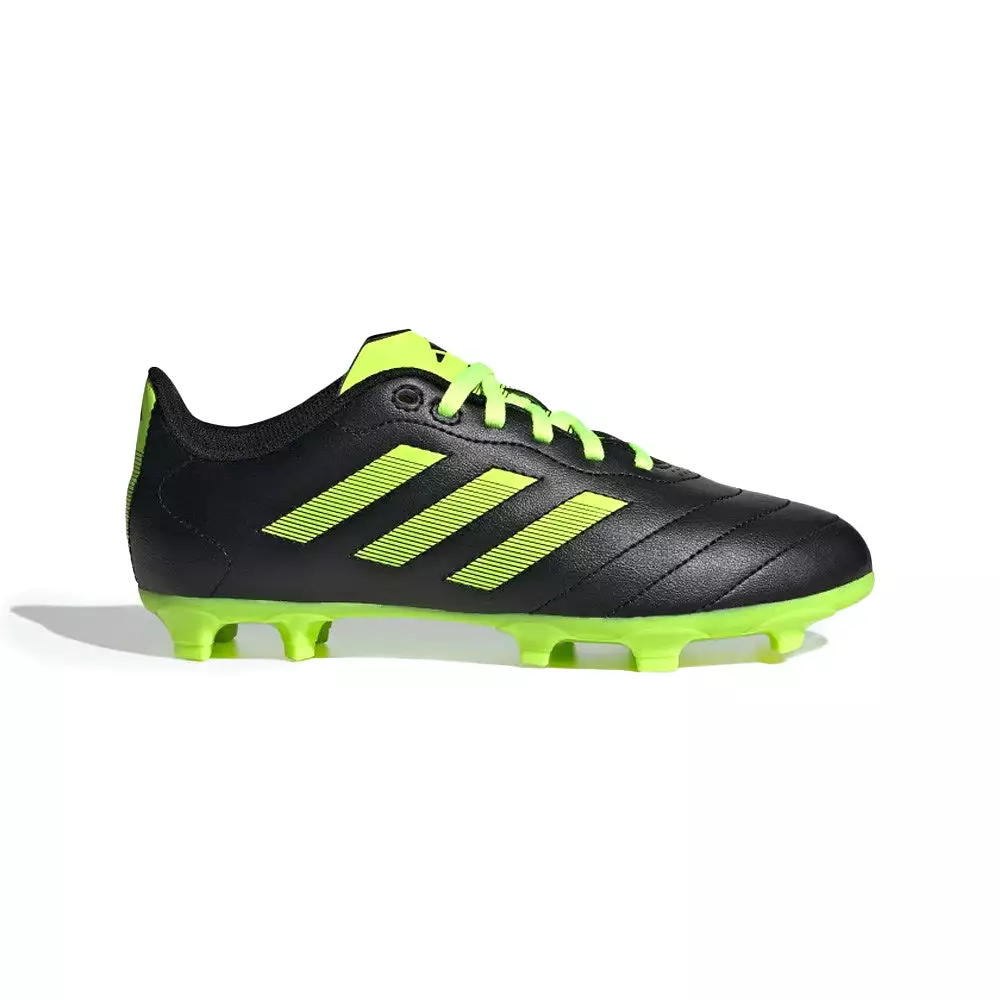 Black Adidas Goletto VIII Jnr FG Football Boots for kids, with Lucid Lemon accents