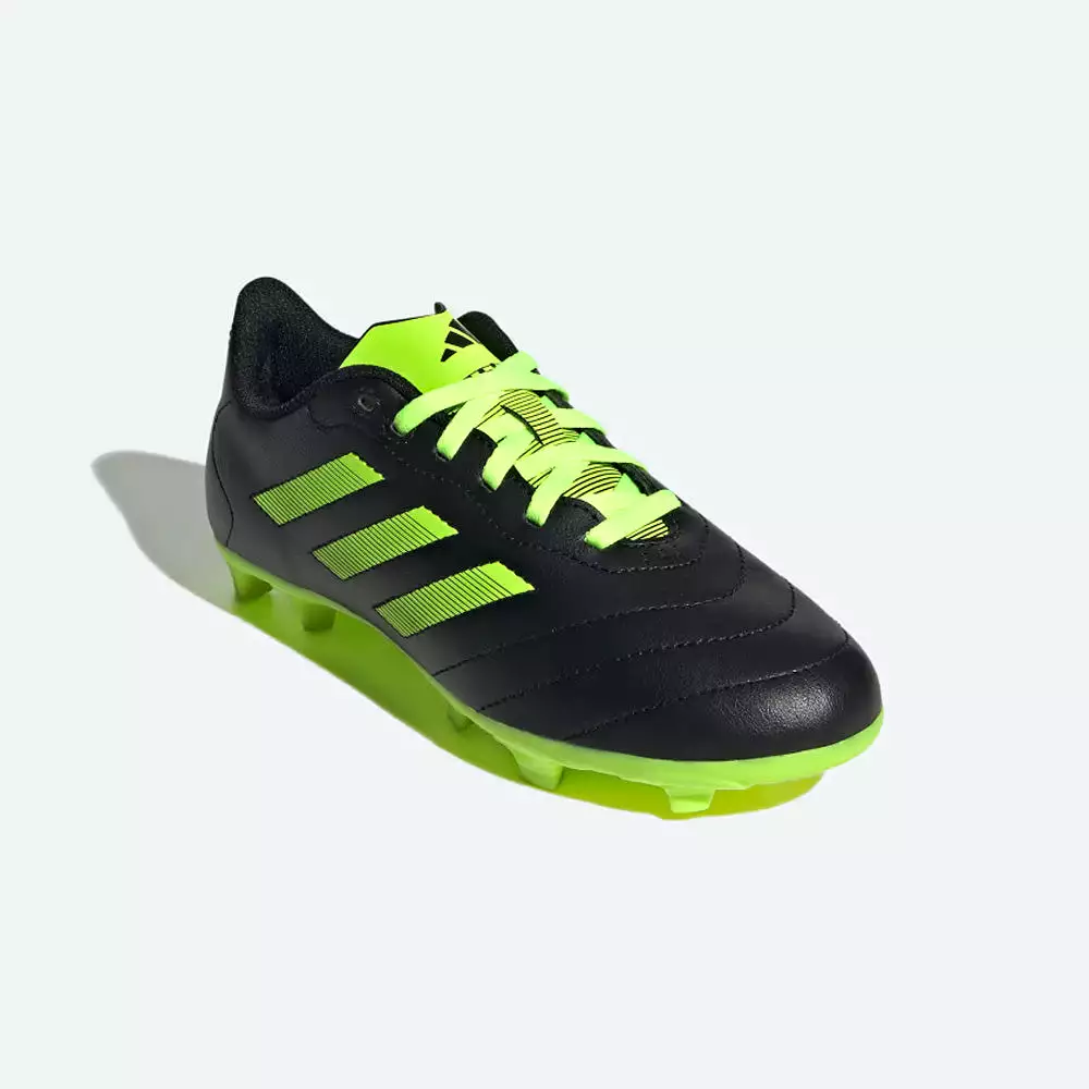 Black Adidas Goletto VIII Jnr FG Football Boots for kids, with Lucid Lemon accents