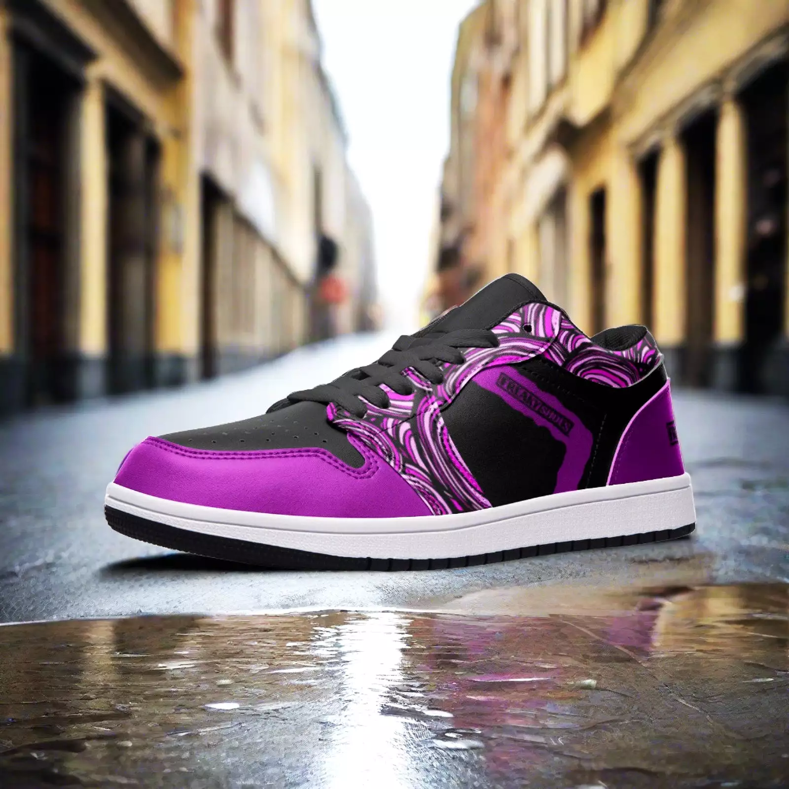 Black and Purple Unisex Low Top Leather Sneakers