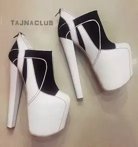 Black and White Platform High Heel Boots