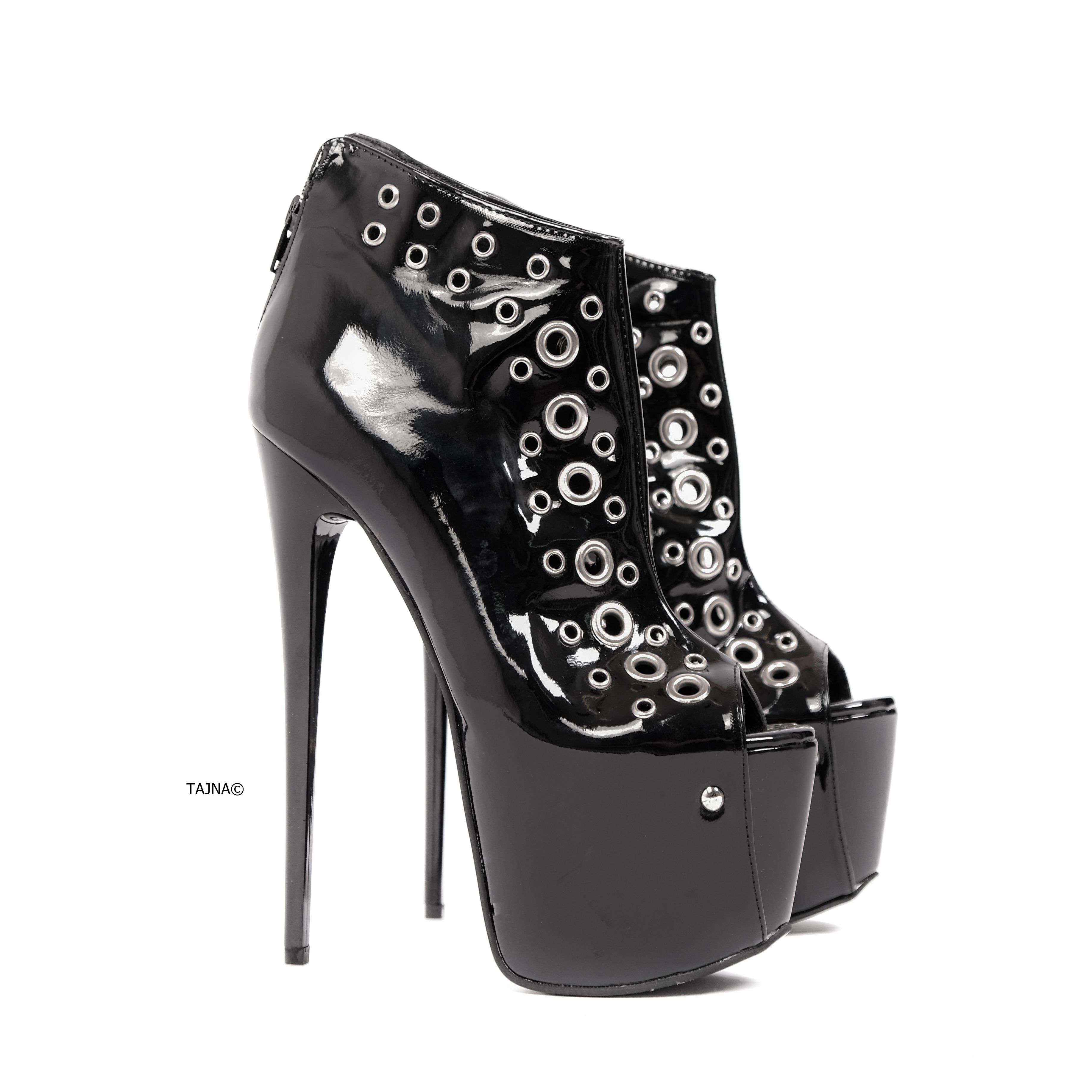 Black Ankle Cut Pinned Rocker Heels