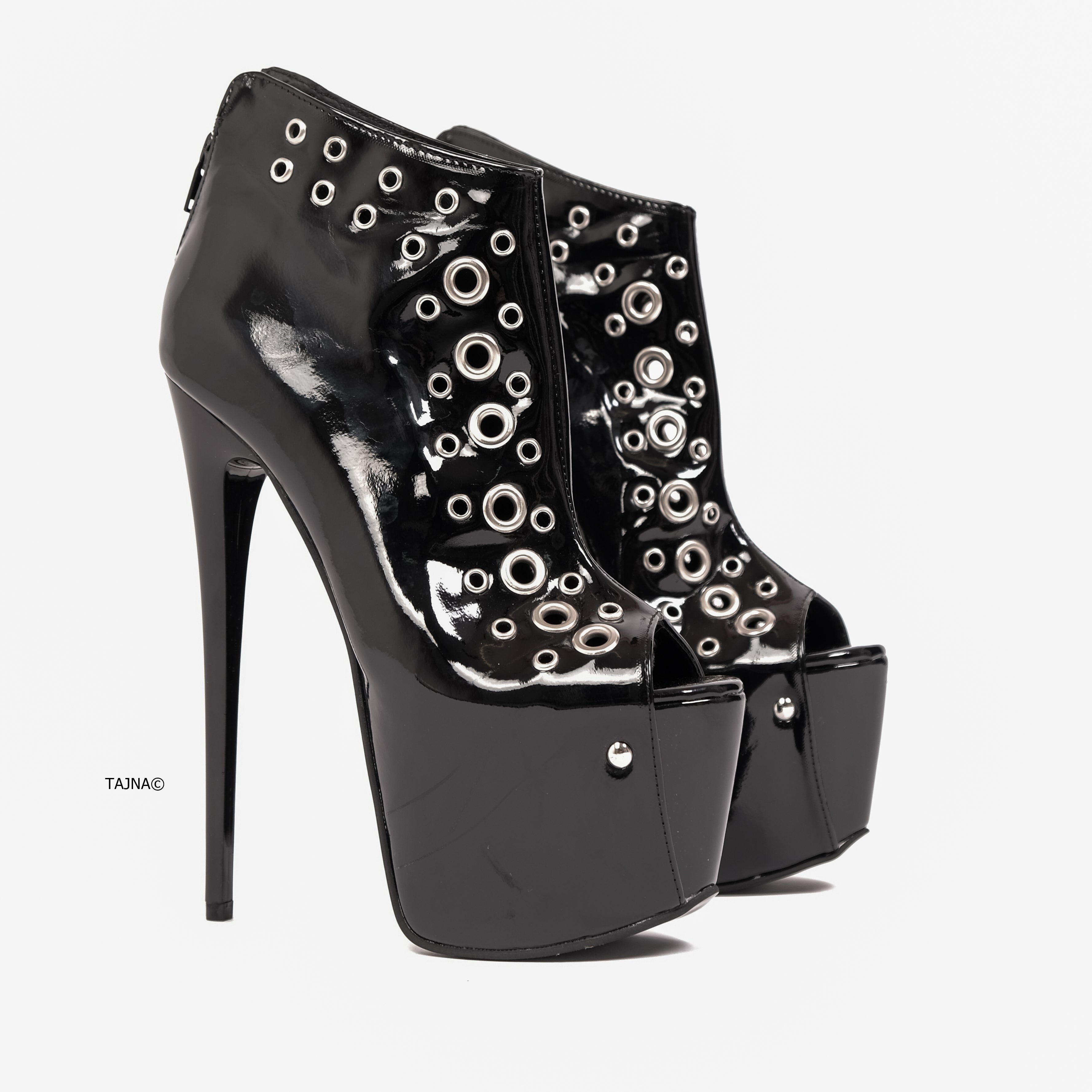 Black Ankle Cut Pinned Rocker Heels