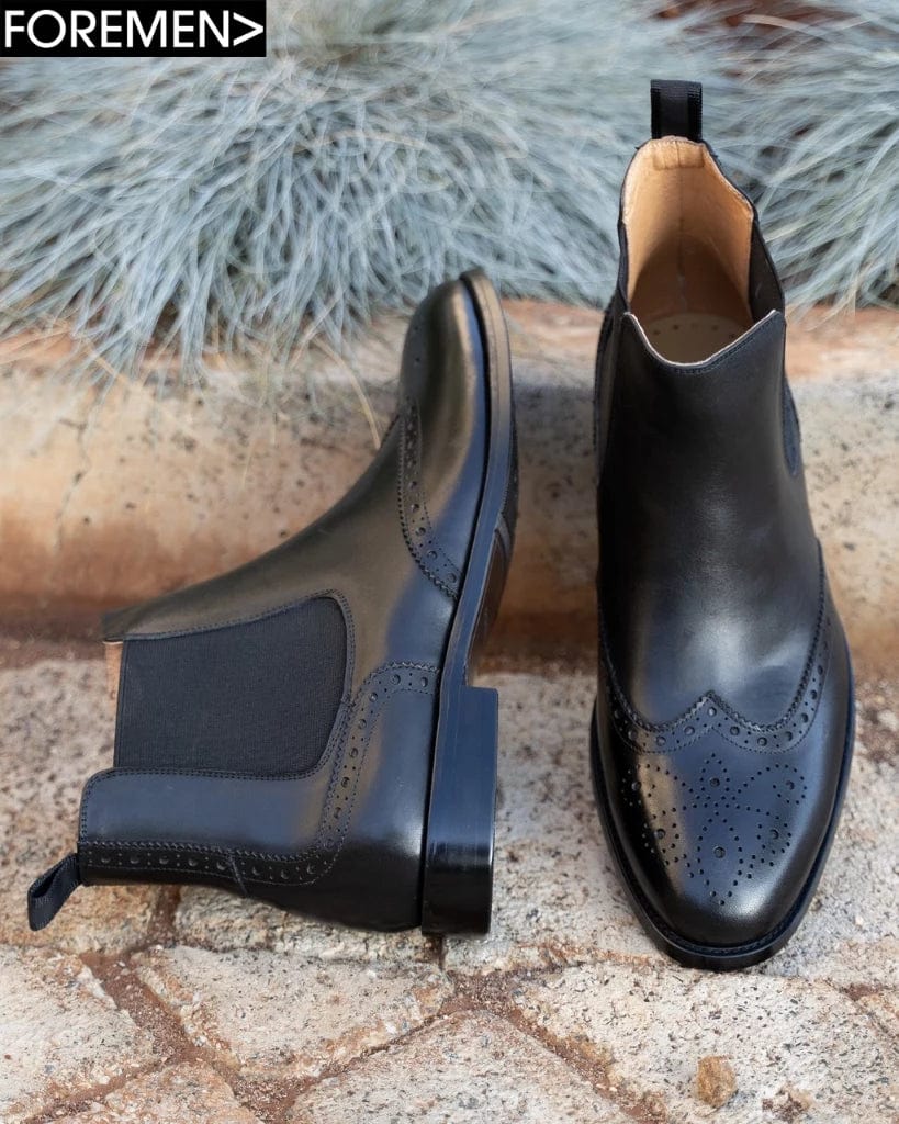 Black Brogue Chelsea Boots in Dallas