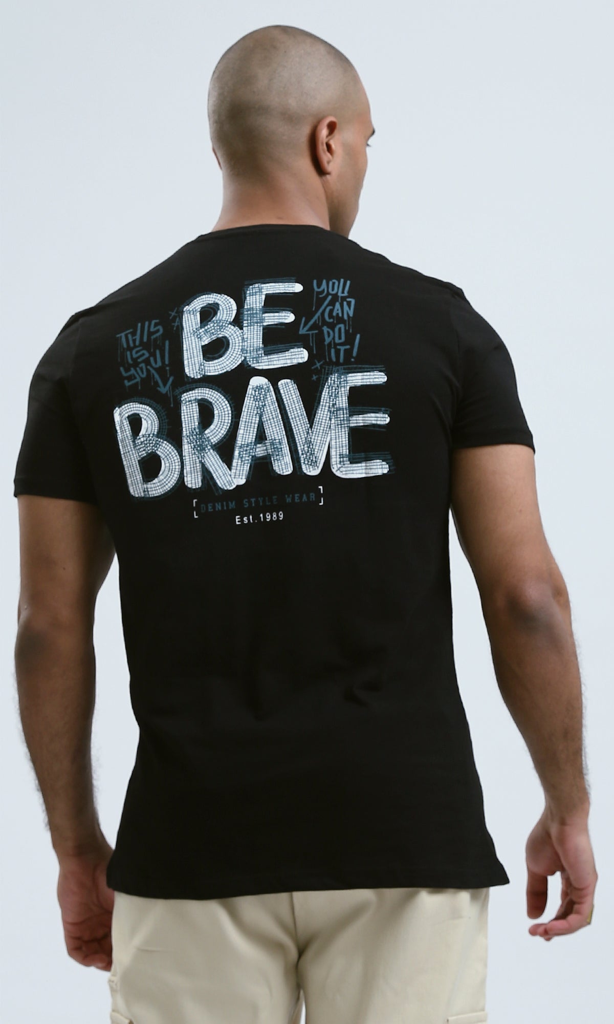 Black Cotton Tee - Be Brave Print on Front & Back (O182447)