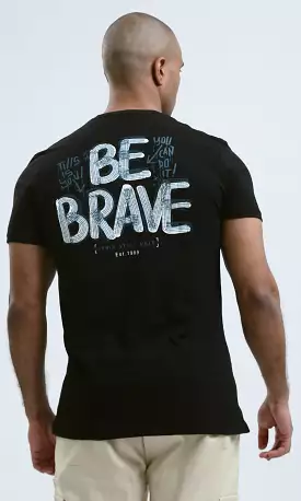 Black Cotton Tee - Be Brave Print on Front & Back (O182447)