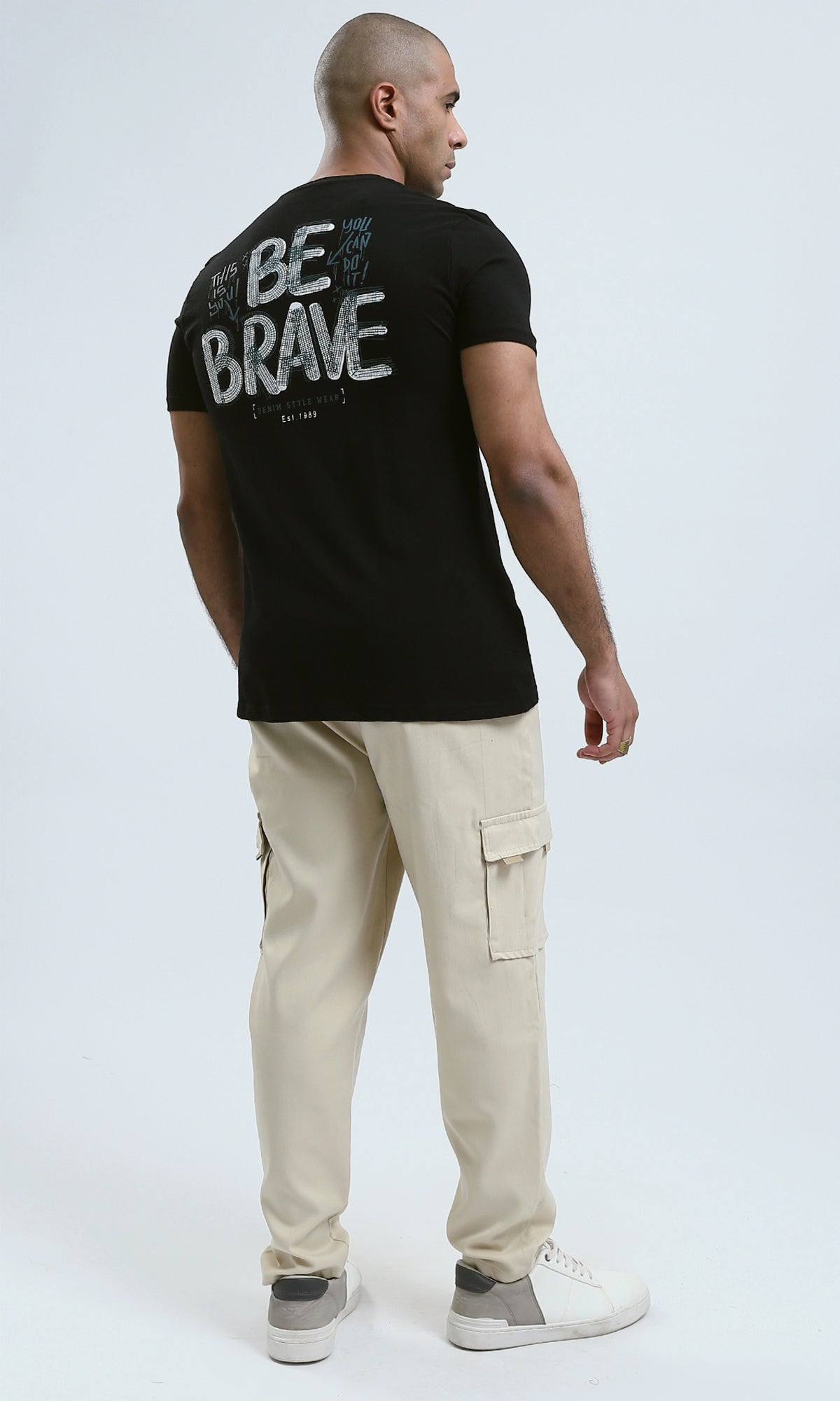 Black Cotton Tee - Be Brave Print on Front & Back (O182447)