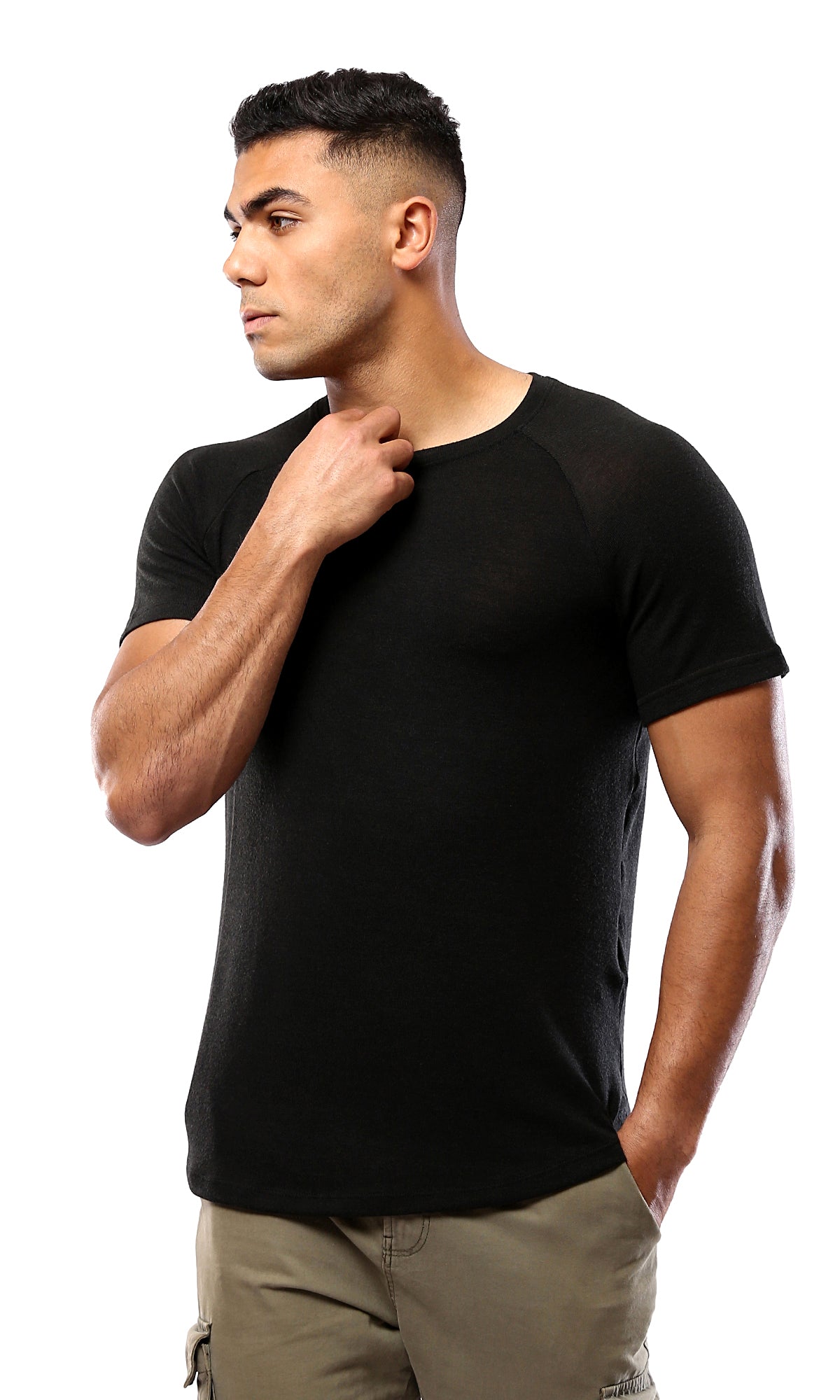 Black Crew Neck Lightweight Summer T-Shirt - O180628