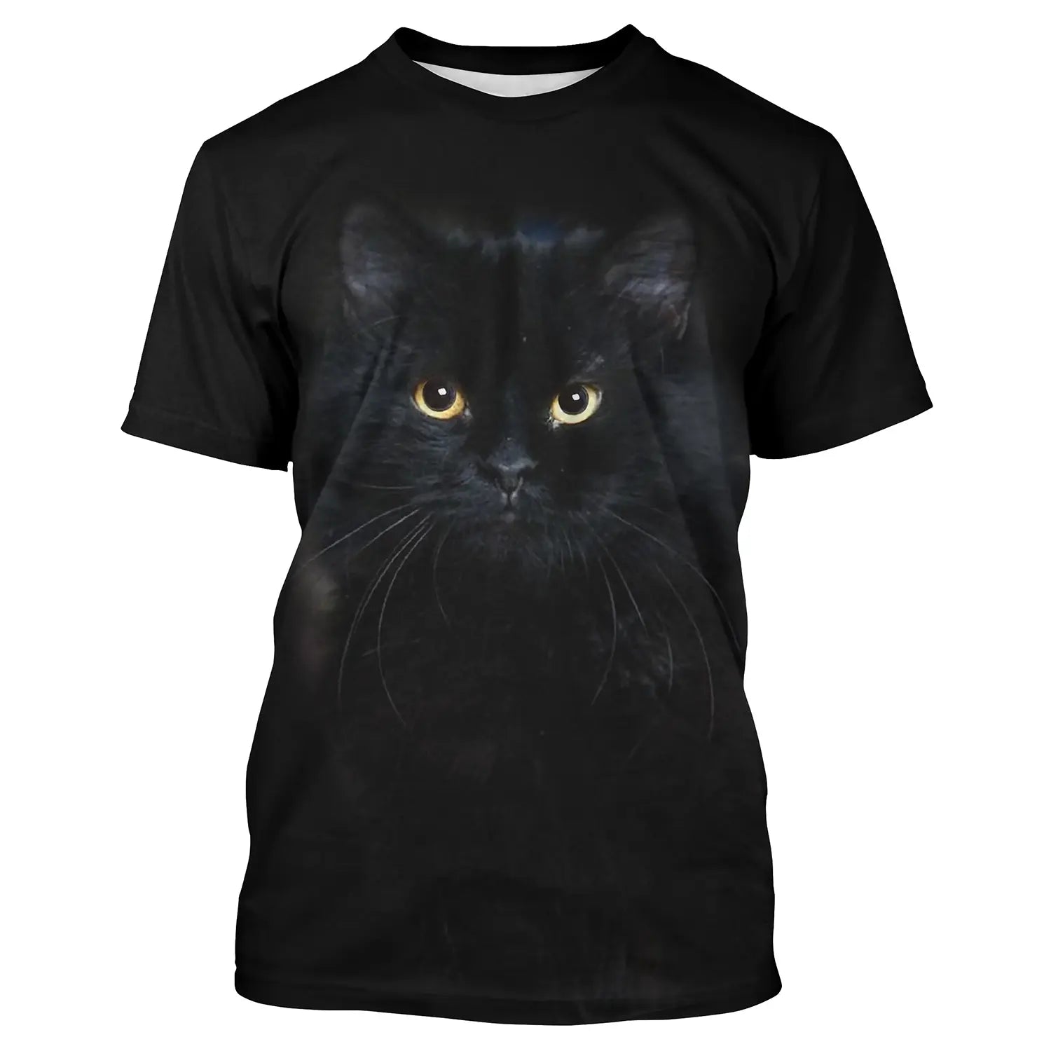 Black Cute Cat 3D Printed Unisex Tee Shirt - Everyday Weekend Basic Round Neck Standard Clothing